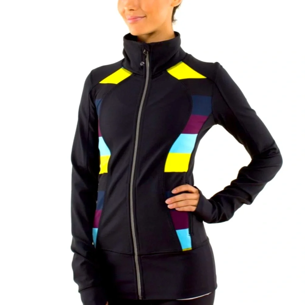 Lululemon Nice Asana Align Jacket Black/Pow Stripe Split Pea- Size 6 - Picture 1 of 12